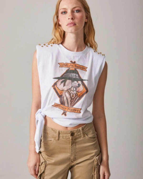 CAMISETA ESTAMPADO CANICHE CON LAZO BLANCO