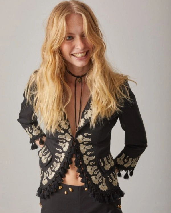 CHAQUETA JOYA NEGRA BORDADA CON BORLAS