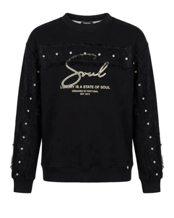 SUDADERA DE CUELLO REDONDO CON  ENCAJE ADORNO