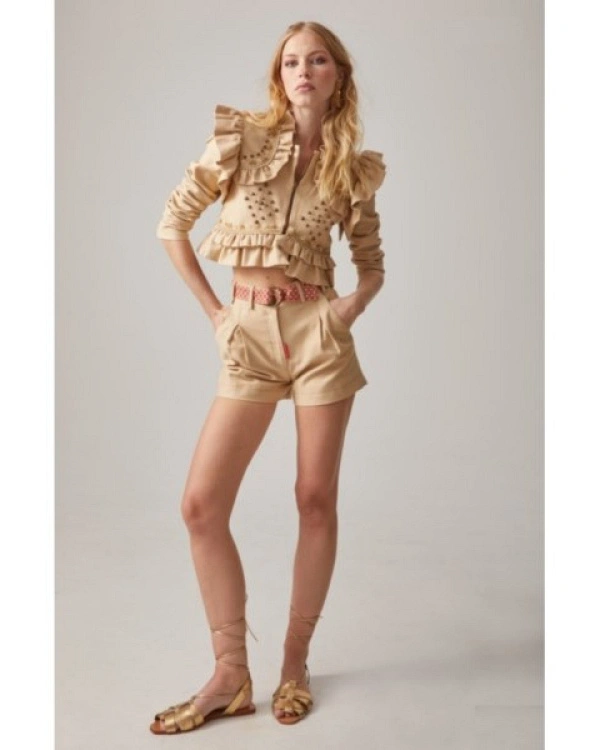 TORERA BEIGE CON REMACHES Y VOLANTES