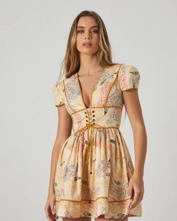 VESTIDO ESTAMPADO ALGODON CON OJETES