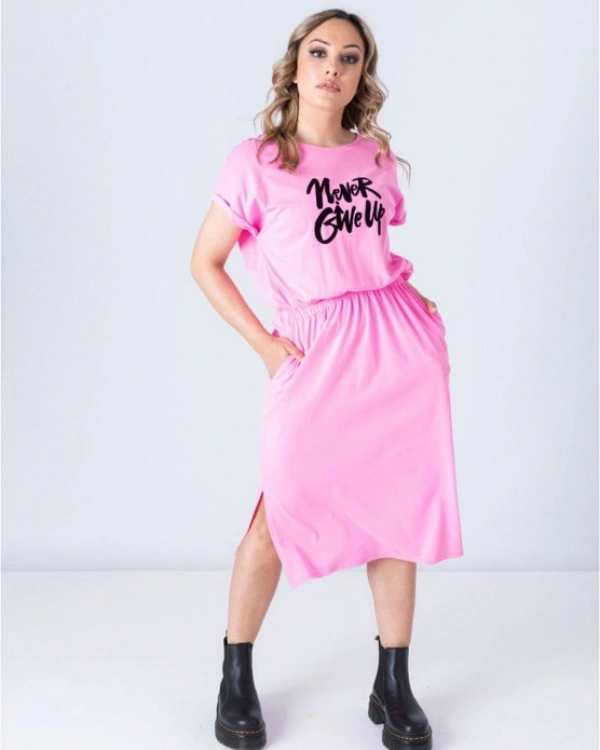 VESTIDO LAZOS ROSA NEON