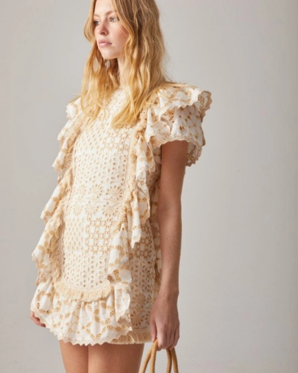 VESTIDO VOILE BORDADO CON FLECOS